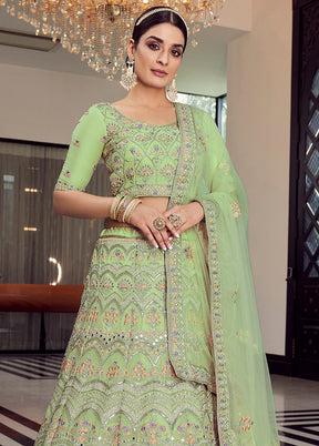 3 Pc Pista Green Organza Embroidered Lehenga Set - Indian Silk House Agencies