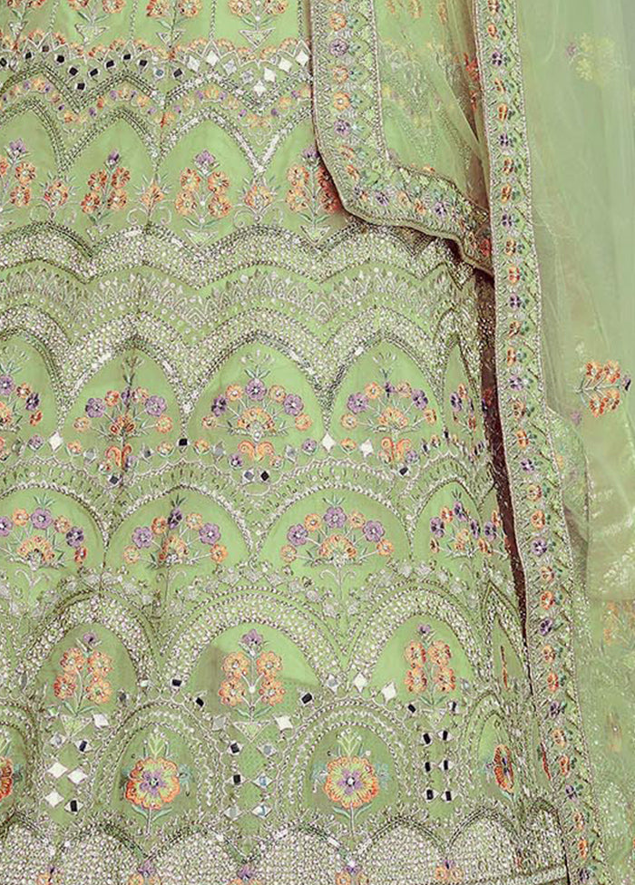3 Pc Pista Green Organza Embroidered Lehenga Set - Indian Silk House Agencies