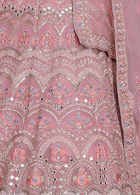 3 Pc Pink Organza Embroidered Lehenga Set - Indian Silk House Agencies