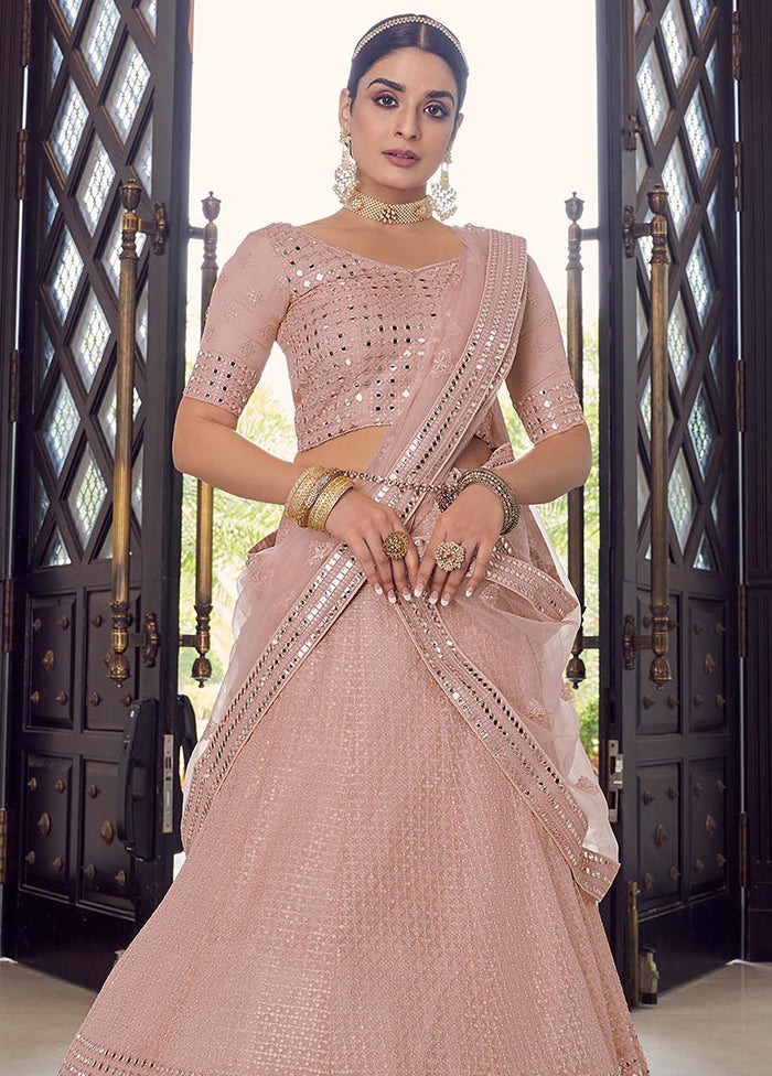 3 Pc Peach Georgette Embroidered Lehenga Set - Indian Silk House Agencies