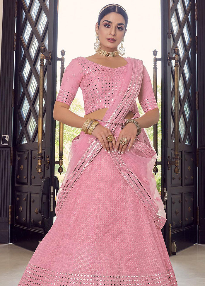 3 Pc Pink Georgette Embroidered Lehenga Set - Indian Silk House Agencies