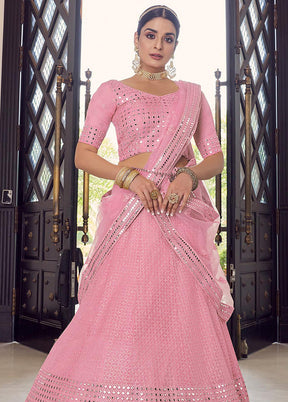 3 Pc Pink Georgette Embroidered Lehenga Set - Indian Silk House Agencies