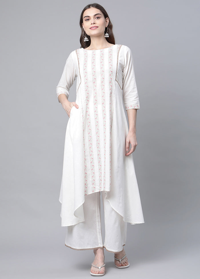 2 Pc Off White Cotton High Low Hem Kurti Set VDKSH120424 - Indian Silk House Agencies