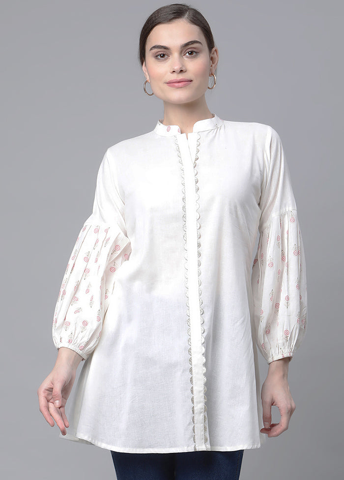 Off White Cotton Solid Tunic VDKSH12042040 - Indian Silk House Agencies