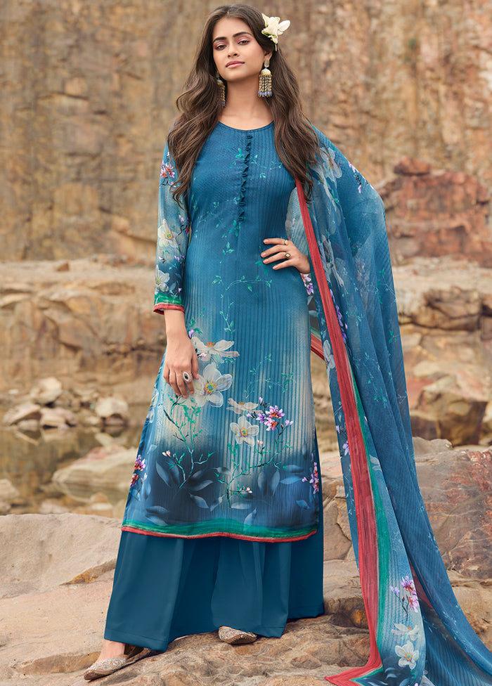 3 Pc Blue Digital Unstitched Suit Set With Dupatta VDKSH169221 - Indian Silk House Agencies