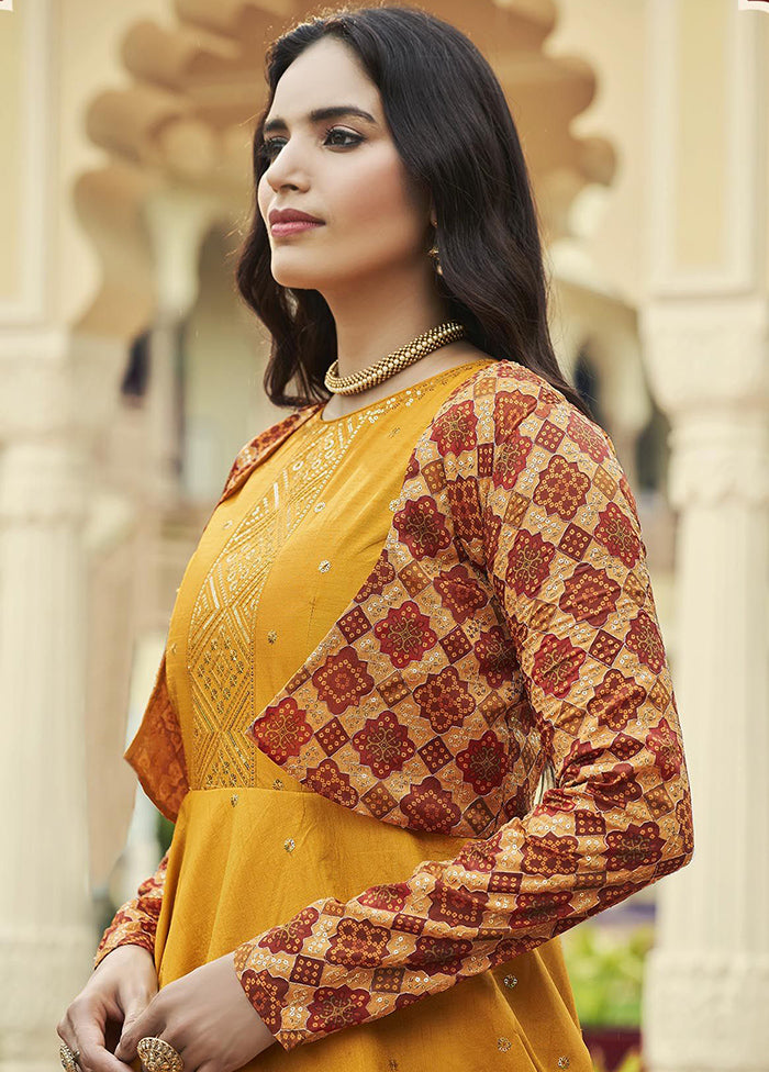 2 Pc Mustard Ethnic Semi Stitched Dress And Koti VDKSH810221 - Indian Silk House Agencies