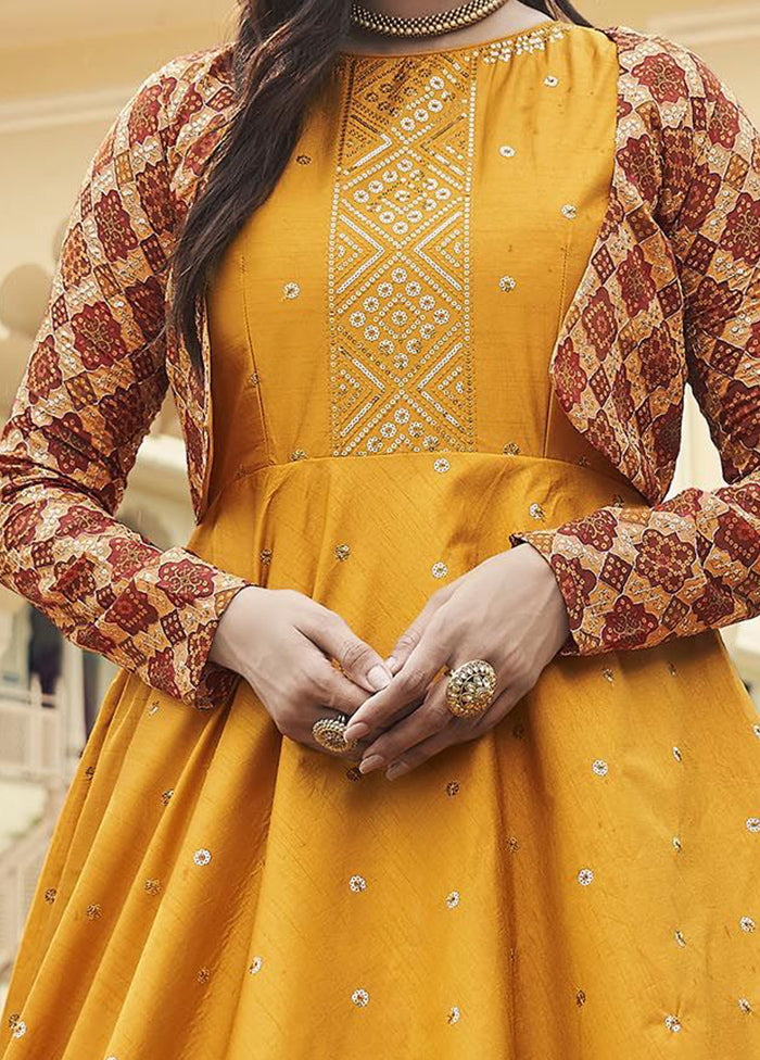 2 Pc Mustard Ethnic Semi Stitched Dress And Koti VDKSH810221 - Indian Silk House Agencies