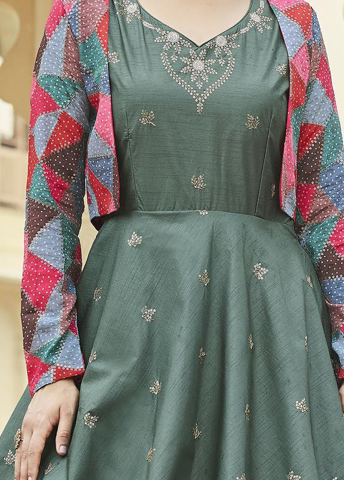 2 Pc Green Ethnic Semistitched Gown Style Dress And Koti VDKSH810222 - Indian Silk House Agencies