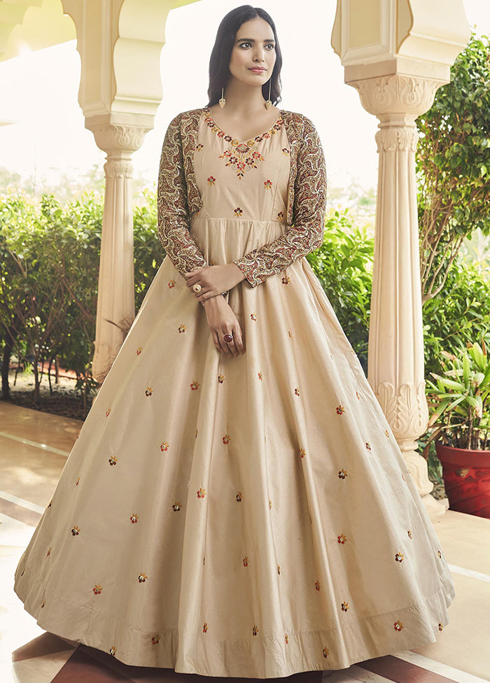 2 Pc Beige Ethnic Semistitched Gown Style Dress And Koti VDKSH810224 - Indian Silk House Agencies