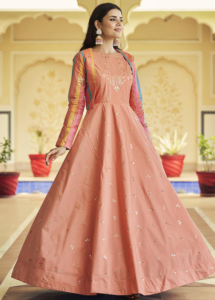 2 Pc Peach Ethnic Semistitched Gown Style Dress And Koti VDKSH810228 - Indian Silk House Agencies