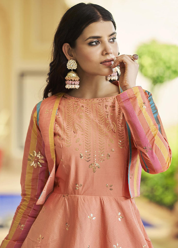 2 Pc Peach Ethnic Semistitched Gown Style Dress And Koti VDKSH810228 - Indian Silk House Agencies