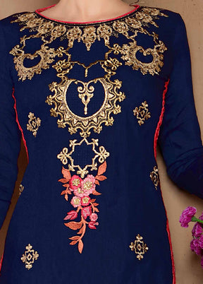 3 Pc Blue Unstitched Cotton Salwar Suit With Dupatta VDKSH810257 - Indian Silk House Agencies