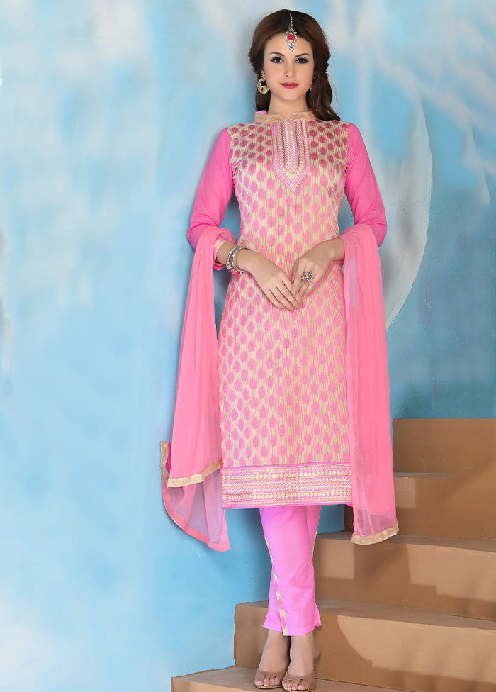 3 Pc Pink Unstitched Cotton Salwar Suit With Dupatta VDKSH810259 - Indian Silk House Agencies