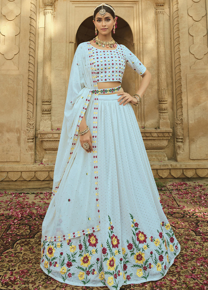 Sky Blue Semi Stitched Lehenga Choli Set With Dupatta - Indian Silk House Agencies