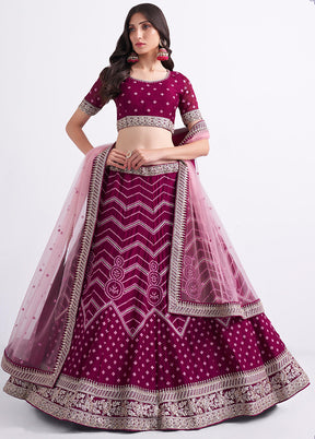 Magenta Semi Stitched Lehenga Choli Set With Dupatta - Indian Silk House Agencies