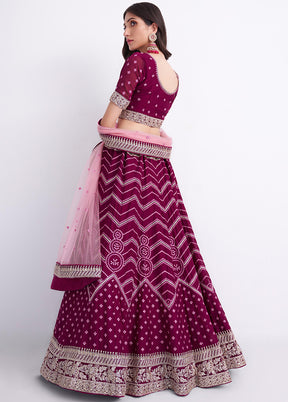 Magenta Semi Stitched Lehenga Choli Set With Dupatta - Indian Silk House Agencies