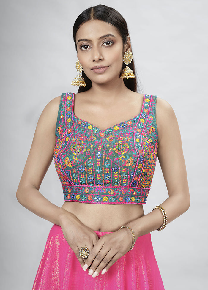 Pink Semi Stitched Lehenga Choli Set With Dupatta - Indian Silk House Agencies