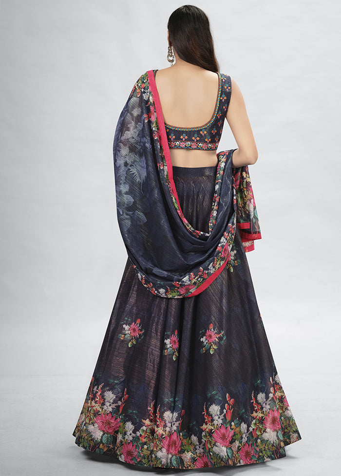 Black Semi Stitched Lehenga Choli Set With Dupatta - Indian Silk House Agencies