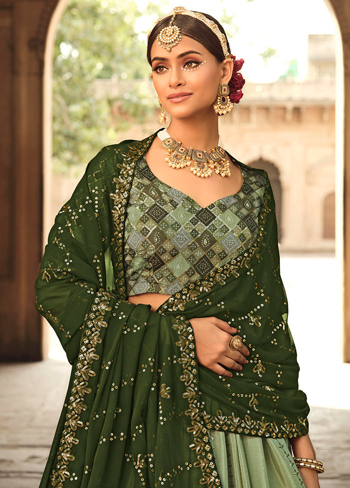 Green Semi Stitched Lehenga Choli Set With Dupatta - Indian Silk House Agencies