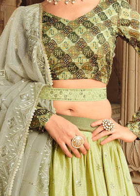 Green Semi Stitched Lehenga Choli Set With Dupatta - Indian Silk House Agencies
