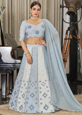 Sky Blue Semi Stitched Lehenga Choli Set With Dupatta - Indian Silk House Agencies