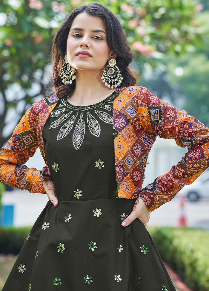 Brown Cotton Long Dress With Attached Koti Jacket VDKSH1110254 - Indian Silk House Agencies