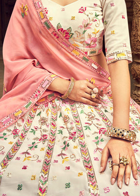 Beige Semi Stitched Lehenga Choli Set With Dupatta - Indian Silk House Agencies