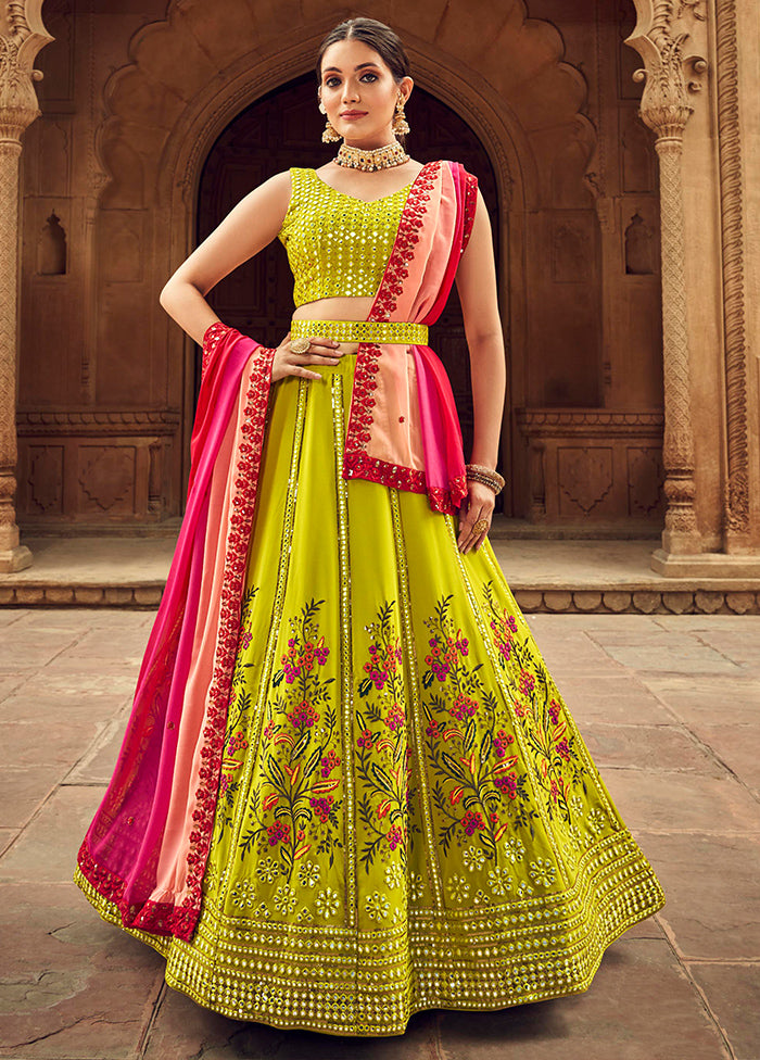 Green Semi Stitched Lehenga Choli Set With Dupatta - Indian Silk House Agencies