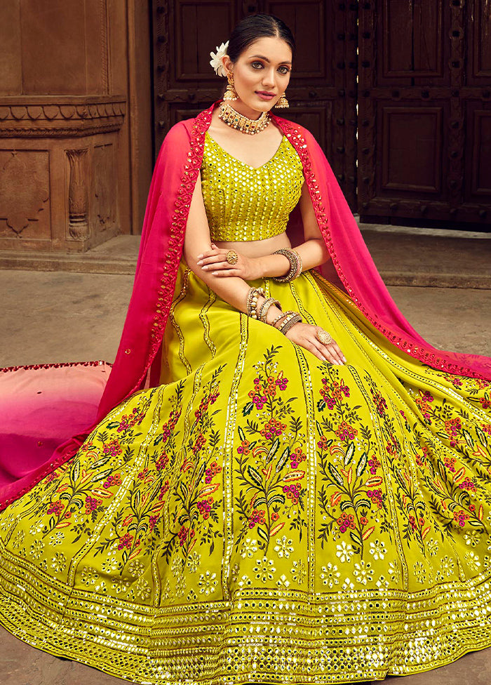 Green Semi Stitched Lehenga Choli Set With Dupatta - Indian Silk House Agencies