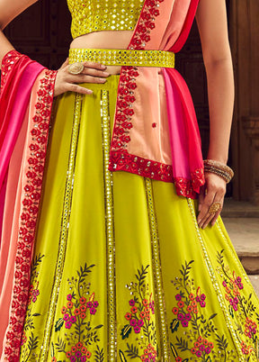 Green Semi Stitched Lehenga Choli Set With Dupatta - Indian Silk House Agencies