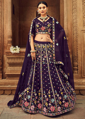 Purple Semi Stitched Lehenga Choli Set With Dupatta - Indian Silk House Agencies
