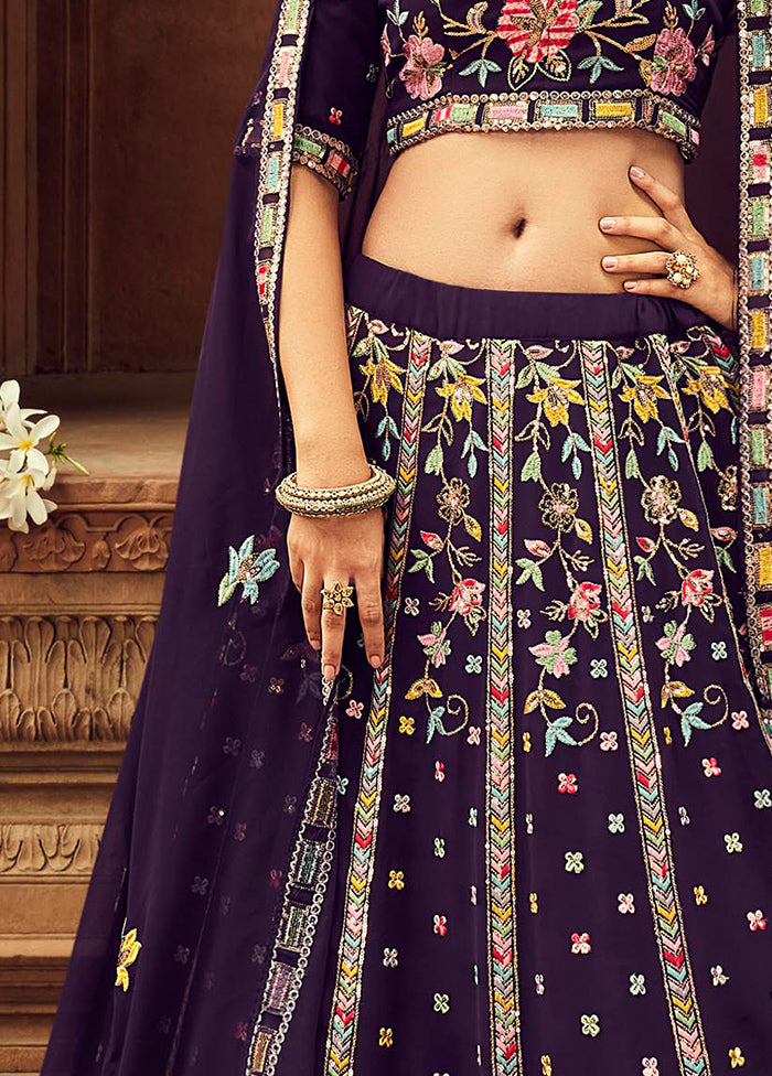 Purple Semi Stitched Lehenga Choli Set With Dupatta - Indian Silk House Agencies