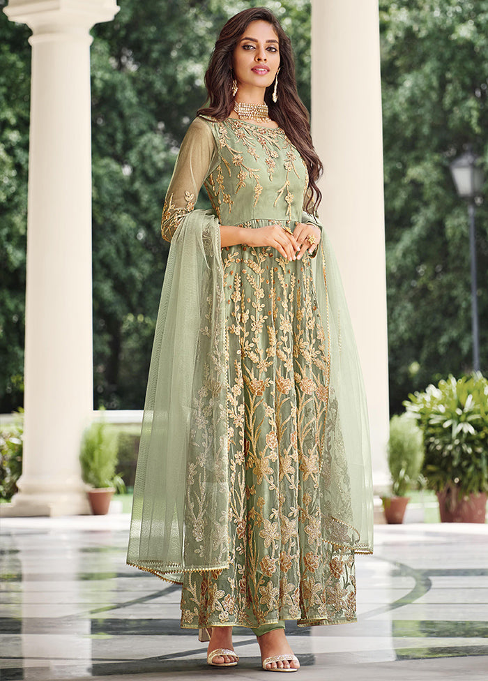 3 Pc Green Salwar Suit Set With Dupatta VDKSH1110277 - Indian Silk House Agencies