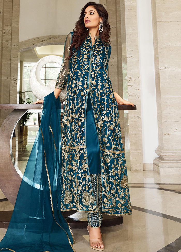 3 Pc Teal Blue Salwar Suit Set With Dupatta VDKSH1110278 - Indian Silk House Agencies