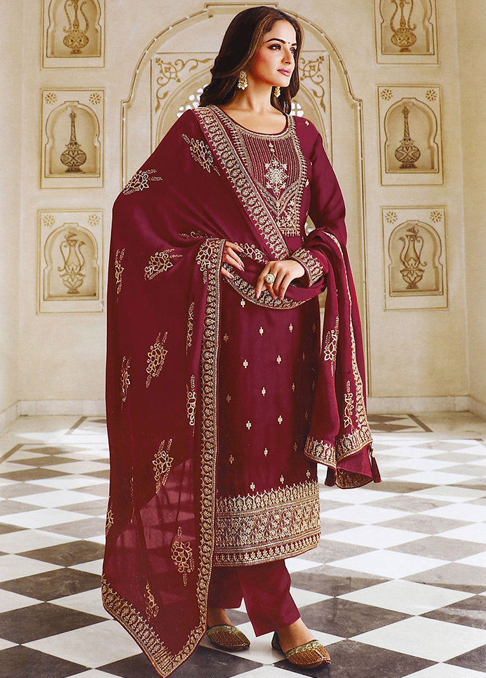 3 Pc Maroon Salwar Suit Set With Dupatta VDKSH1110272 - Indian Silk House Agencies