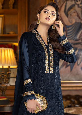 3 Pc Blue Georgette Suit Set With Dupatta VDKSH1310228 - Indian Silk House Agencies
