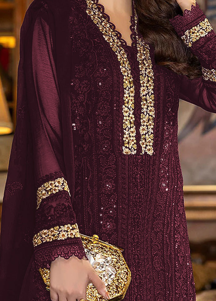 3 Pc Wine Georgette Suit Set With Dupatta VDKSH1310229 - Indian Silk House Agencies