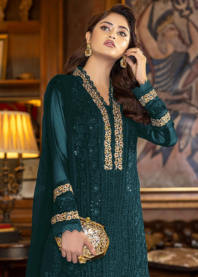 3 Pc Teal Green Georgette Suit Set With Dupatta VDKSH1310230 - Indian Silk House Agencies