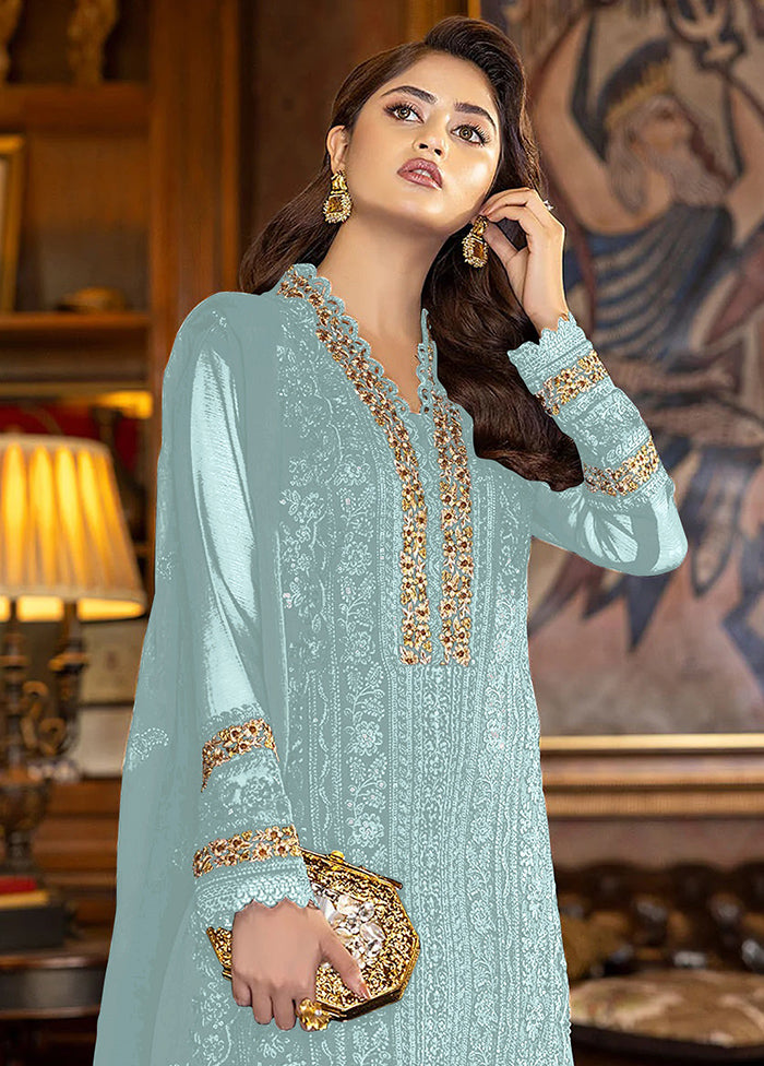 3 Pc Sky Blue Georgette Suit Set With Dupatta VDKSH1310231 - Indian Silk House Agencies