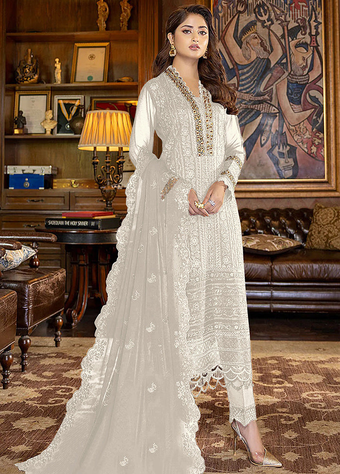 3 Pc White Georgette Suit Set With Dupatta VDKSH1310232 - Indian Silk House Agencies