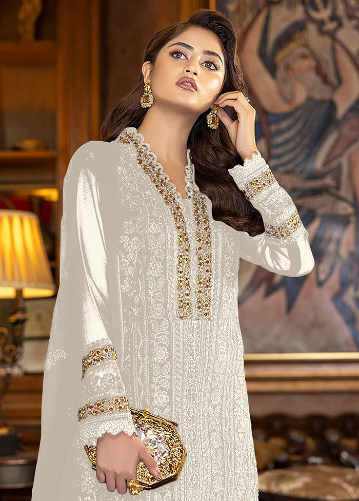 3 Pc White Georgette Suit Set With Dupatta VDKSH1310232 - Indian Silk House Agencies