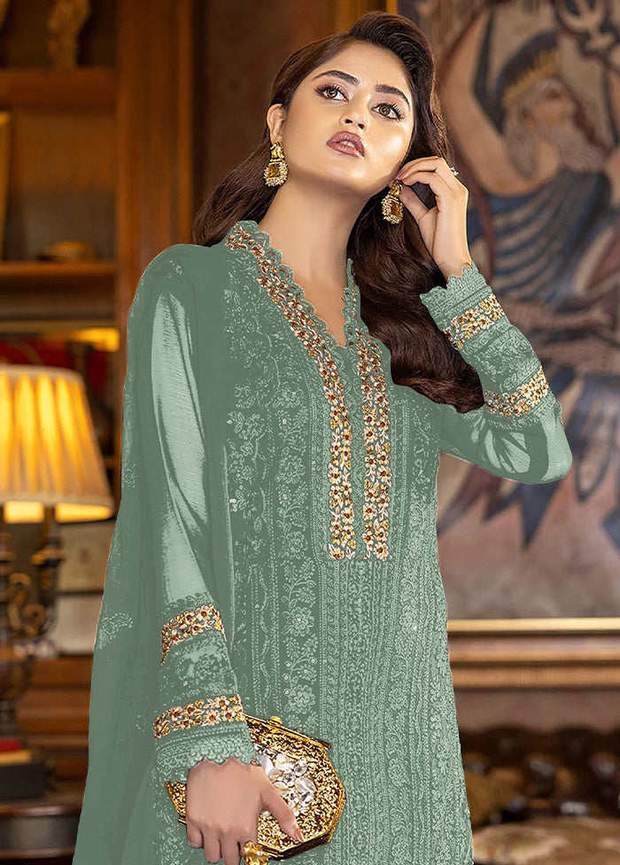 3 Pc Green Georgette Suit Set With Dupatta VDKSH1310234 - Indian Silk House Agencies