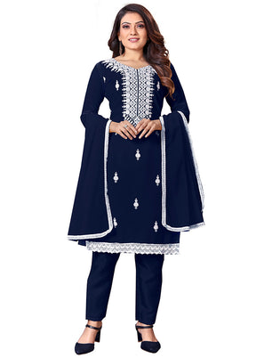 3 Pc Blue Unstitched Georgette Suit Set With Dupatta VDKSH1310235 - Indian Silk House Agencies