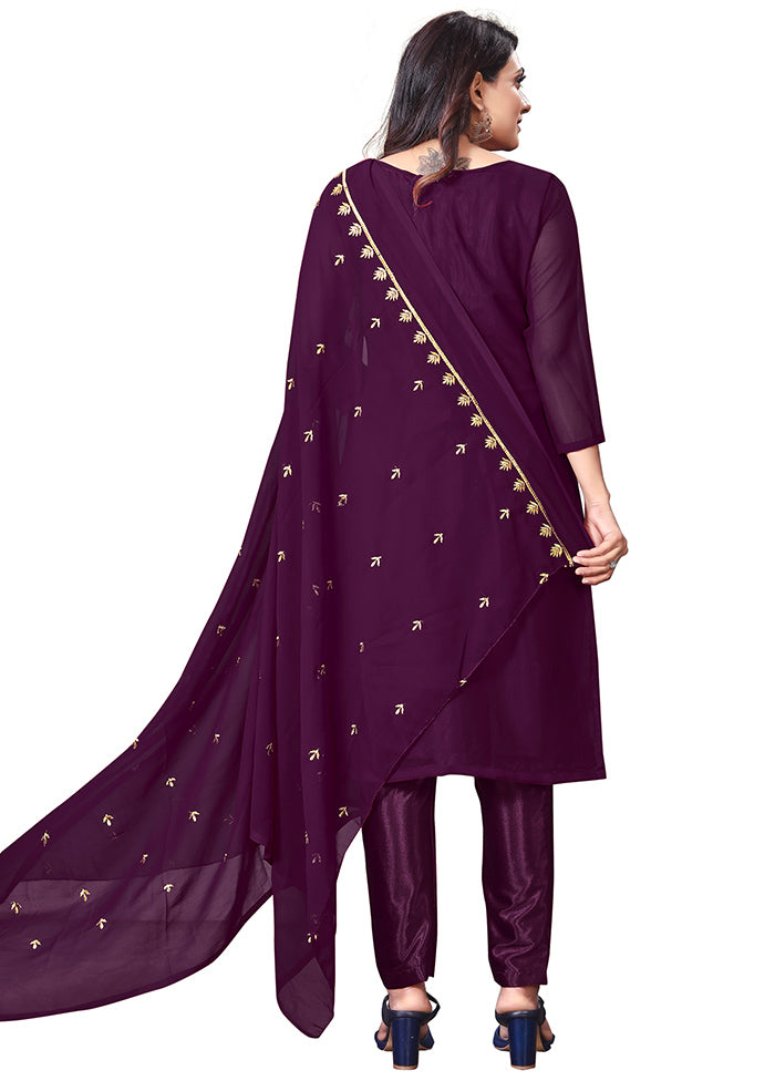 3 Pc Purple Unstitched Georgette Suit Set With Dupatta VDKSH1310251 - Indian Silk House Agencies