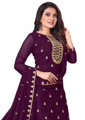 3 Pc Purple Unstitched Georgette Suit Set With Dupatta VDKSH1310251 - Indian Silk House Agencies