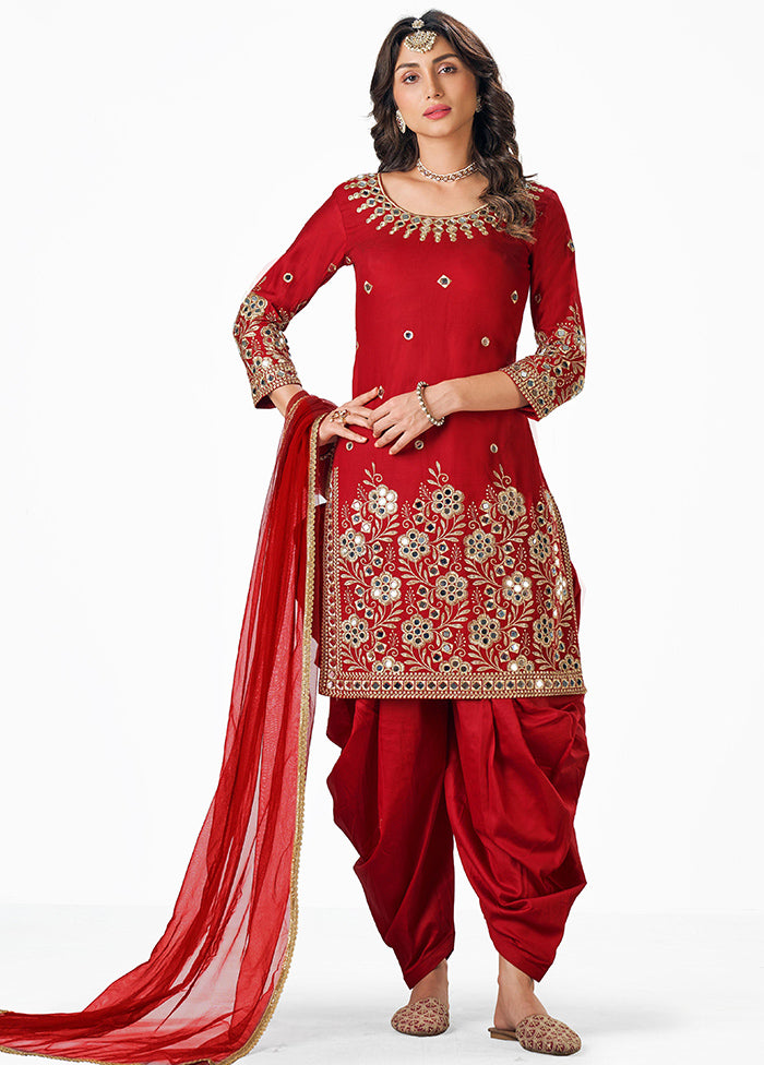 3 Pc Red Georgette Mirror Suit Set With Dupatta VDKSH1410229 - Indian Silk House Agencies