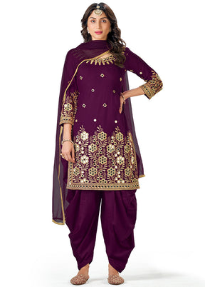 3 Pc Purple Georgette Mirror Suit Set With Dupatta VDKSH1410231 - Indian Silk House Agencies