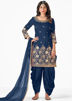 3 Pc Blue Georgette Mirror Suit Set With Dupatta VDKSH1410232 - Indian Silk House Agencies