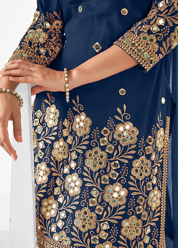 3 Pc Blue Georgette Mirror Suit Set With Dupatta VDKSH1410232 - Indian Silk House Agencies