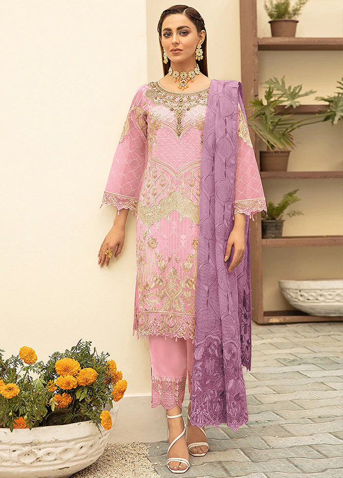 3 Pc Pink Georgette Thread Suit Set With Dupatta VDKSH1410234 - Indian Silk House Agencies